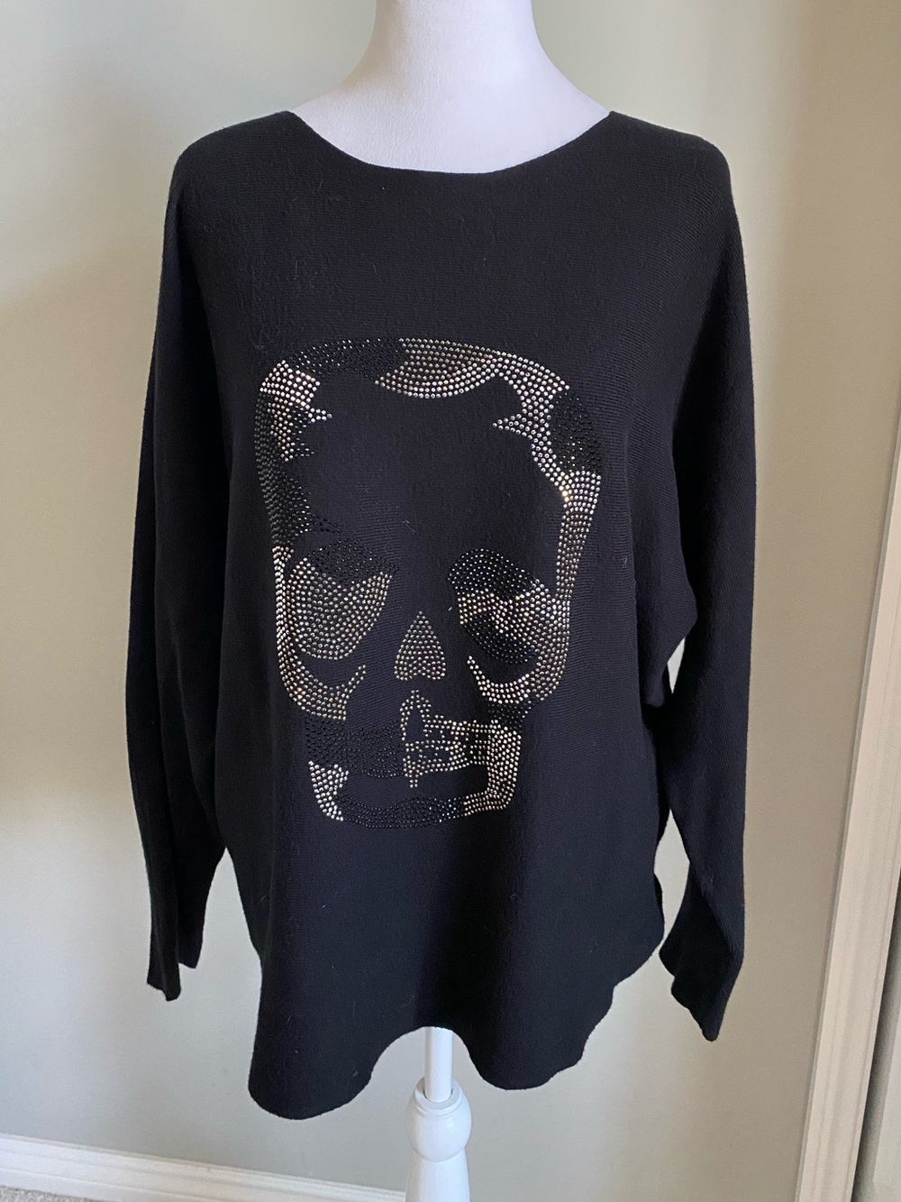 Black Rhinestone Skull Sweater